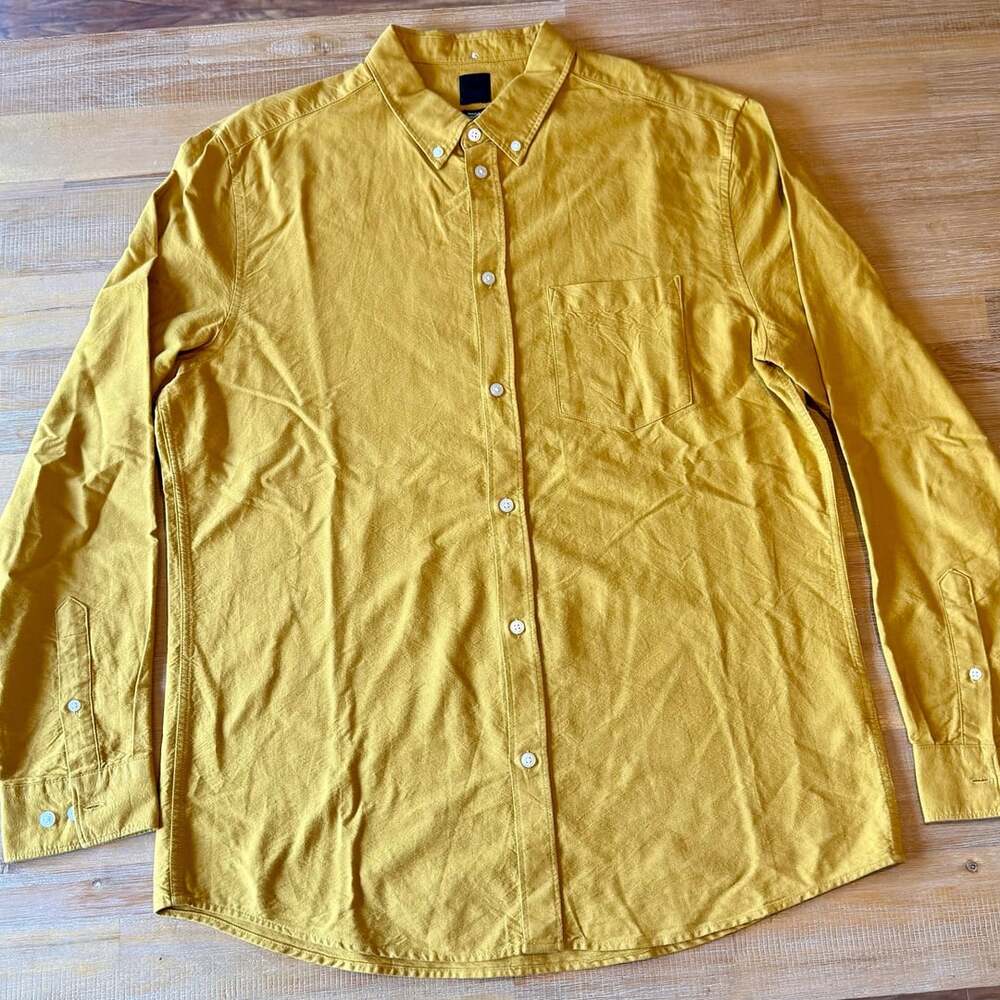 H&M Regular Fit Mustard Yellow Long Sleeve Button Down Shirt Size L